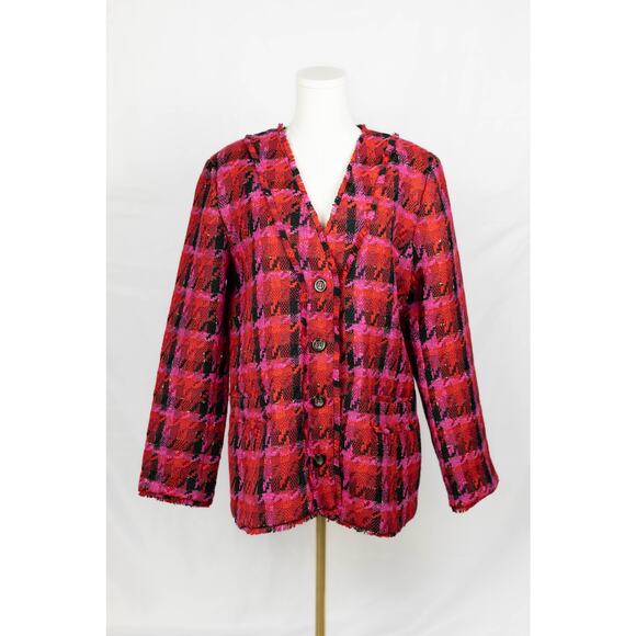 Ann Taylor Size 14 Blazer Houndstooth Pattern Pink Red NWT - Picture 1 of 6